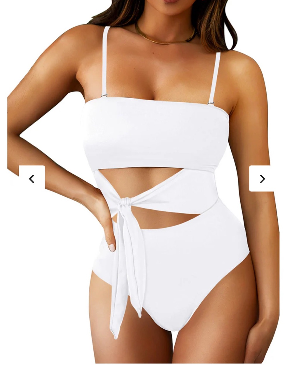 White Cutout One-Piece Swimsuit with Waist Tie